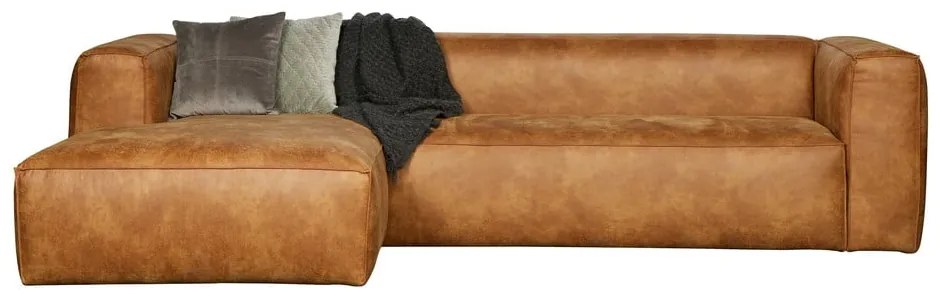 Кафяв ъглов диван от рециклирана кожа, ляв ъгъл WOOOD Bean