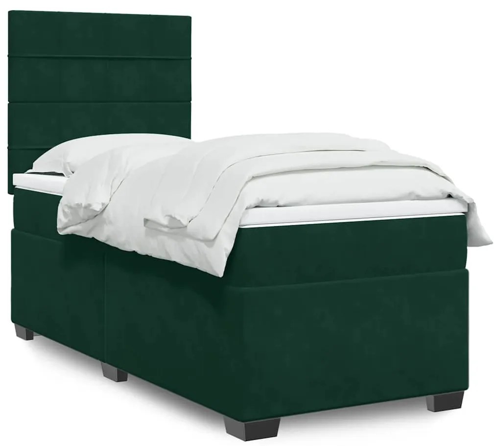 3290807 vidaXL Боксспринг легло с матрак, тъмнозелено, 90x200 см, кадифе