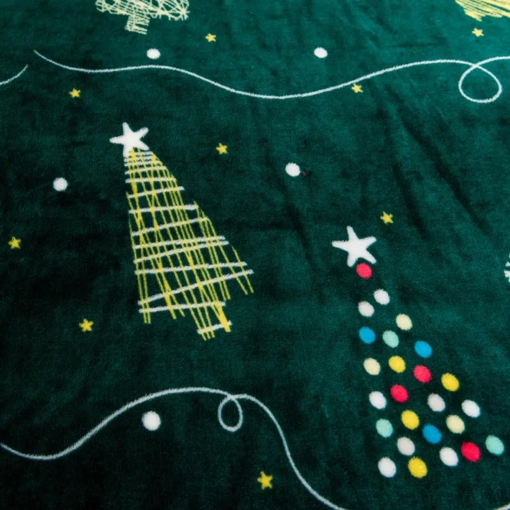Коледни калъфки от топъл микрофлис - тъмнозелени с мотив на дърво 3 časti: 1ks 200x220 + 2ks 70x80