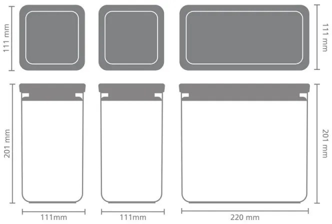 Кутии за съхранение Brabantia Tasty+ Stackable 1008879, 2x1.6л+1x3.5л, Без BPA, Плътно затваряне, Тъмносив