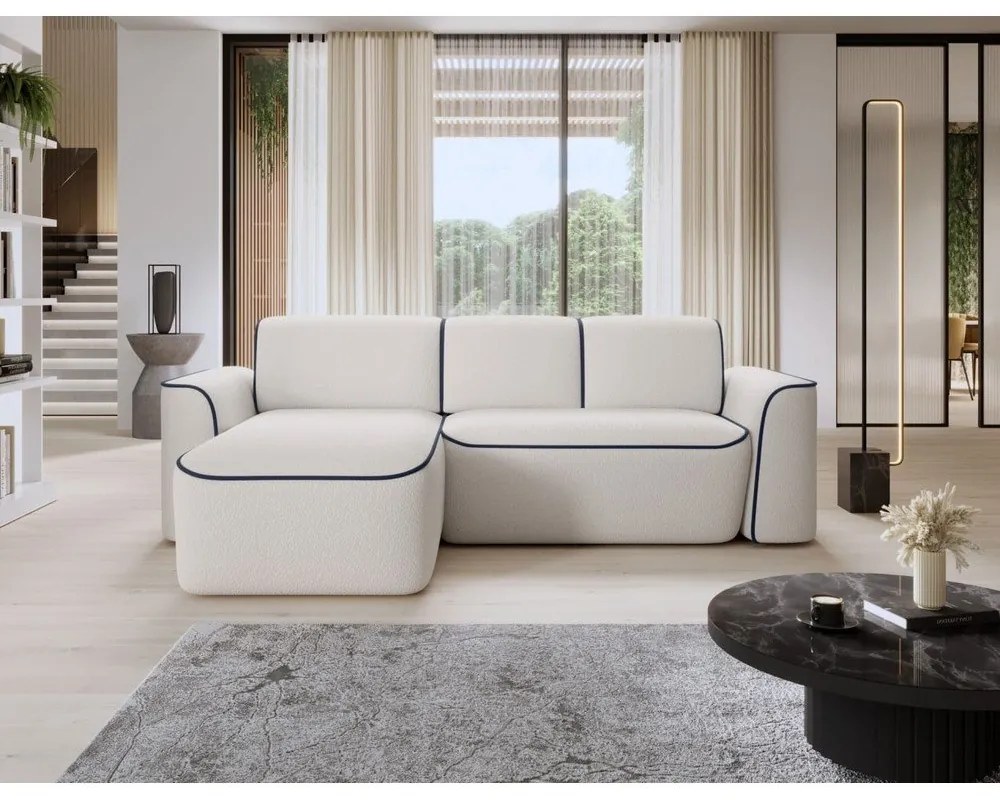 Син кремав ъглов диван от букле (ляв ъгъл) Ume – ELTAP