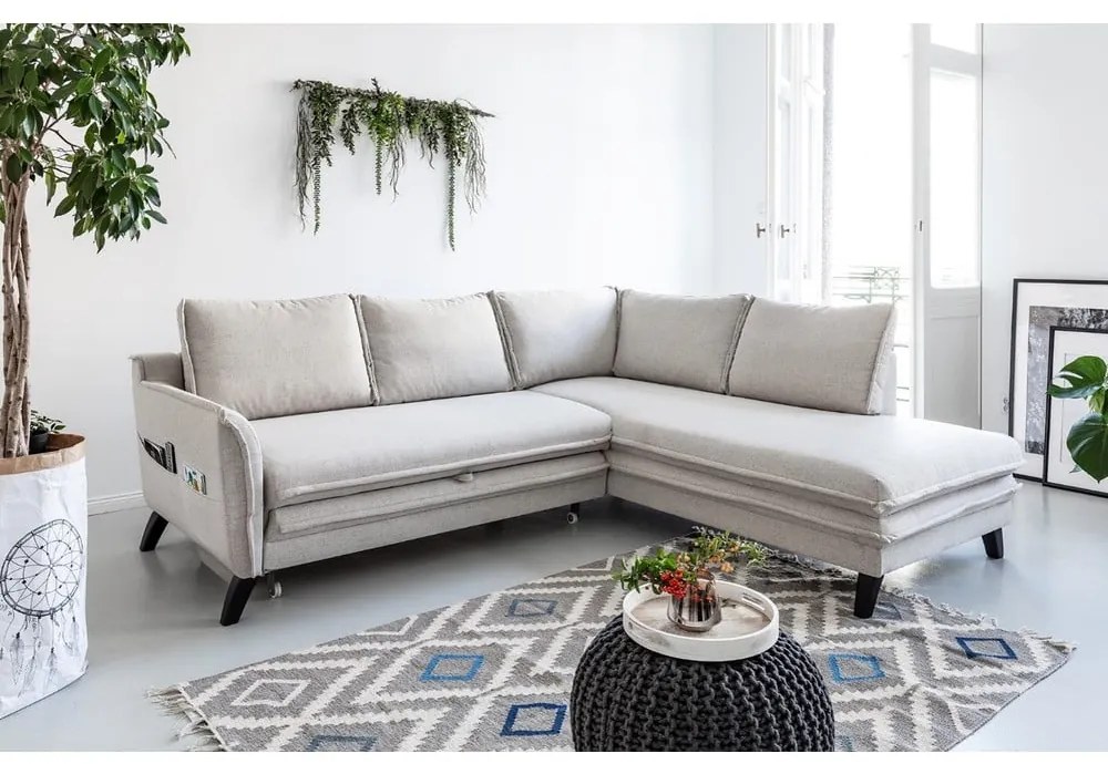 Светлобежов ъглов разтегателен диван десен ъгъл Charming Charlie - Miuform