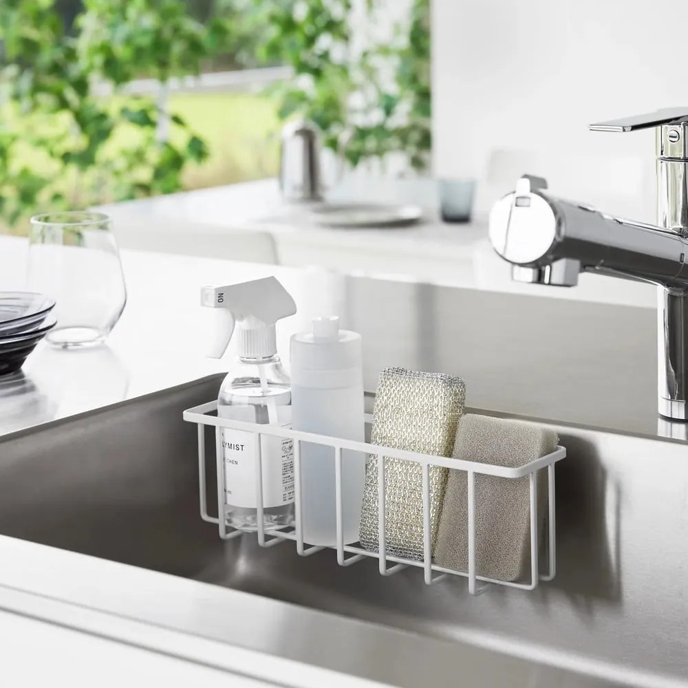 Бяла метална стойка за перилни препарати без пробиване Film Hook – YAMAZAKI