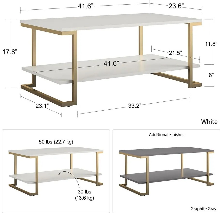 Масичка за кафе в бяло и златисто , 106 x 45 cm Camila - CosmoLiving by Cosmopolitan