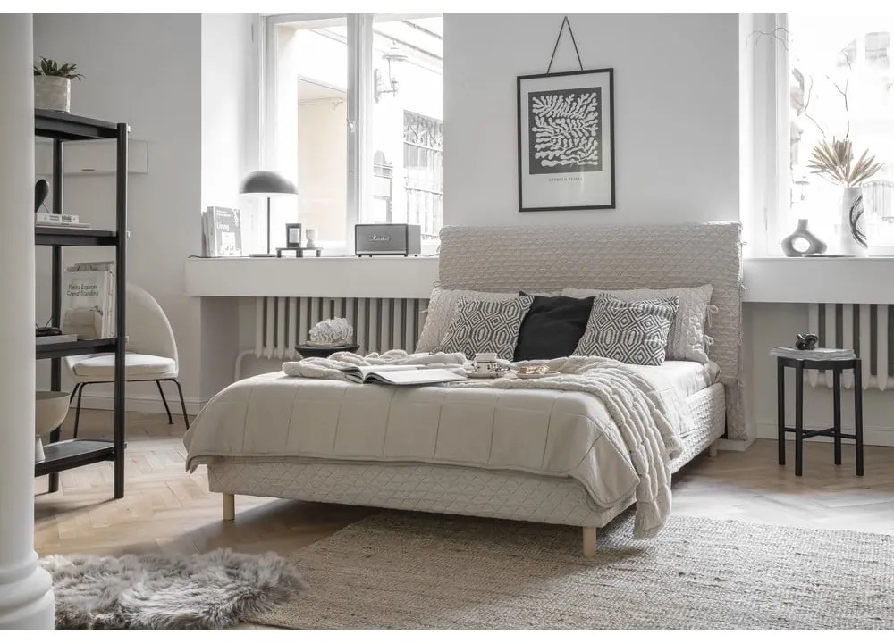 Бежово тапицирано двойно легло и решетка 140x200 cm Sleepy Luna - Miuform