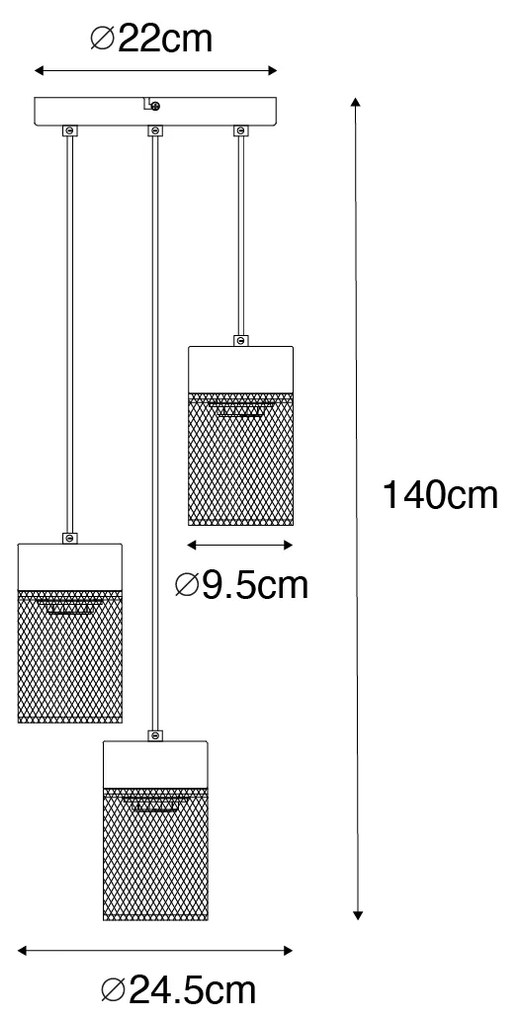 Индустриално висящо осветление черно 3-светлина - Jim
