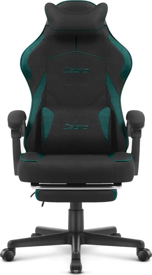 CABRO C502 геймърски стол от плат с подложка за крака, до 150 кг, черен и зелен