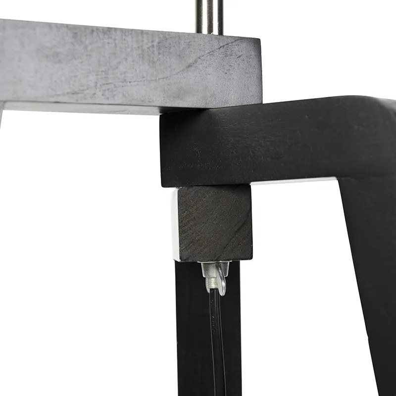 Подова лампа черен трипод с абажур с дизайн на листа и златист интериор 50 см - Puros