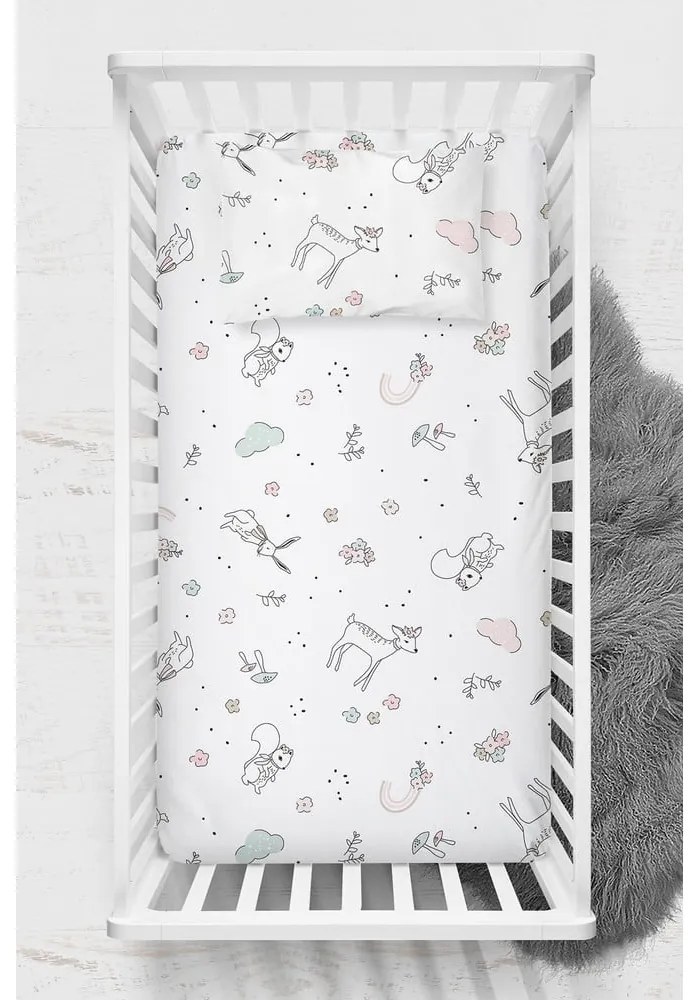 Бял детски чаршаф от памук Renforcé 100x150 cm Flowers – Mijolnir