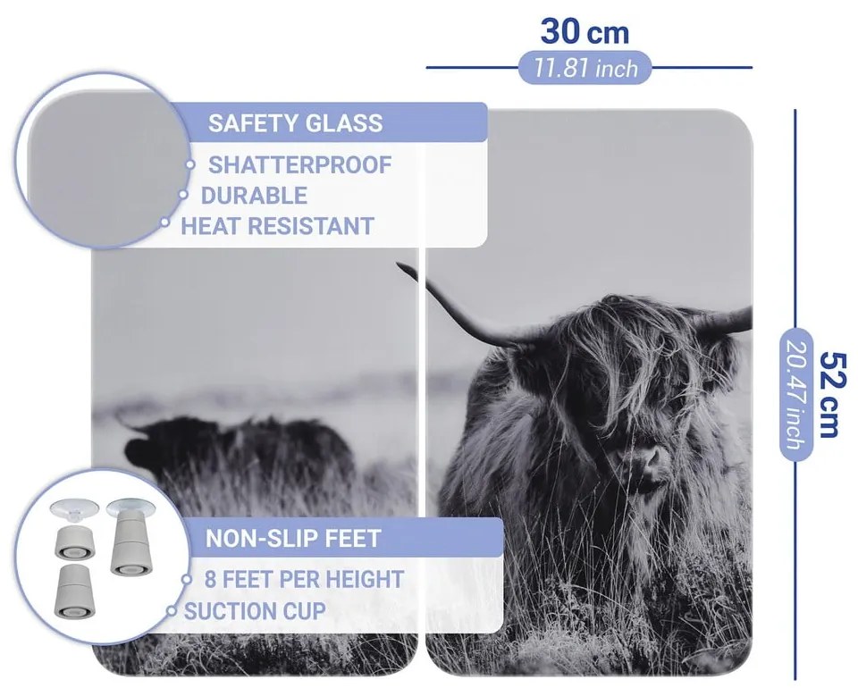 Капаци за печка от закалено стъкло 2 бр. 30x52 cm Universal Highland Cattle – Wenko