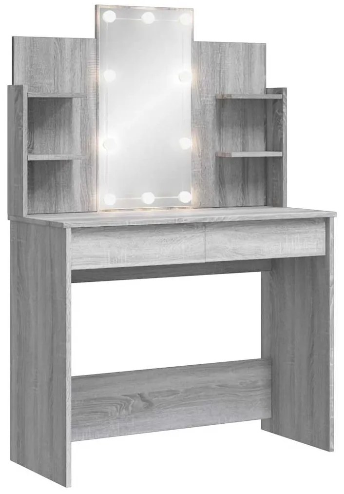 837898 vidaXL Тоалетка с LED лампи, сив сонома, 96x40x142 см