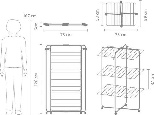 Матово черна сушилня за дрехи 23 m HangOn Tower – Brabantia