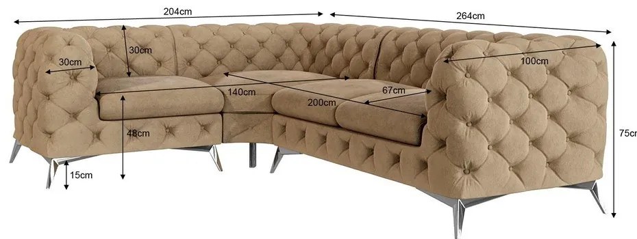 Светлокафяв кадифен ъглов диван (ляв ъгъл/L форма) Chelsea – Ropez