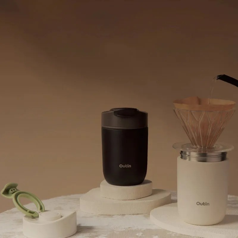 Термочаша Outin Travel Tumbler, 350 мл, Топло 6ч, Студено 12ч, Неръждаема стомана 316L, Двойни стени, Вакуумна изолация, Тера кафяв
