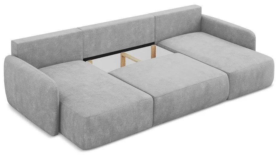 Светлосив шенилов разтегателен ъглов диван с място за съхранение (U форма) Lilo – Makamii