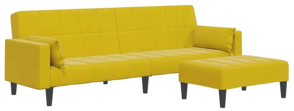 3258137 vidaXL 2-местно разтегателно канапе с табуретка, жълто, кадифе
