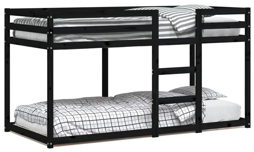 3206506 vidaXL Двуетажно легло, черно, 90x200 см, масивна чамова дървесина