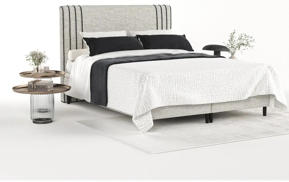 Светлосиво тапицирано двойно легло с място за съхранение 160x200 cm Musca – Maison de Rêve