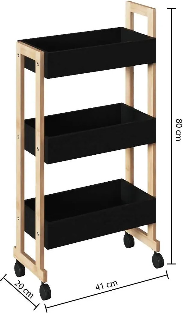 Етажерка на колела 5five Natureo, 3 нива - Черен