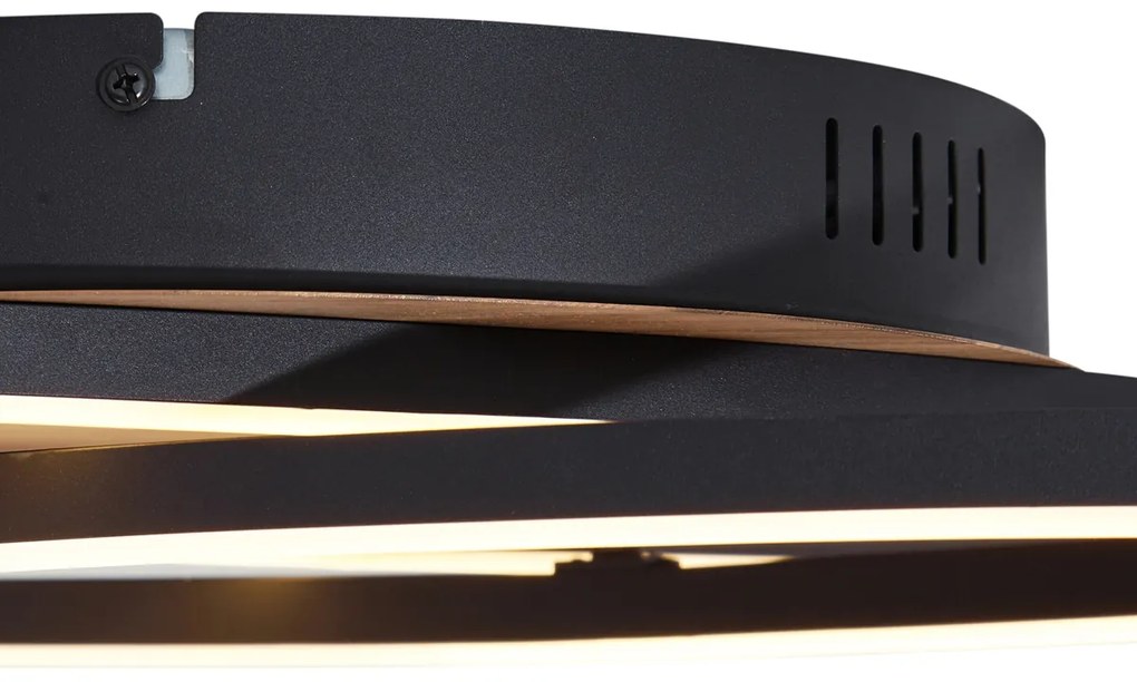 Таванна лампа черна с орехово дърво, включваща LED 3-степенно димиране 2-светлини - Kane