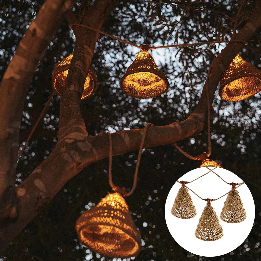 Кабели с крушки кафяви 8м вкл. LED 10 крушки IP44 соларни акумулаторни - Maro