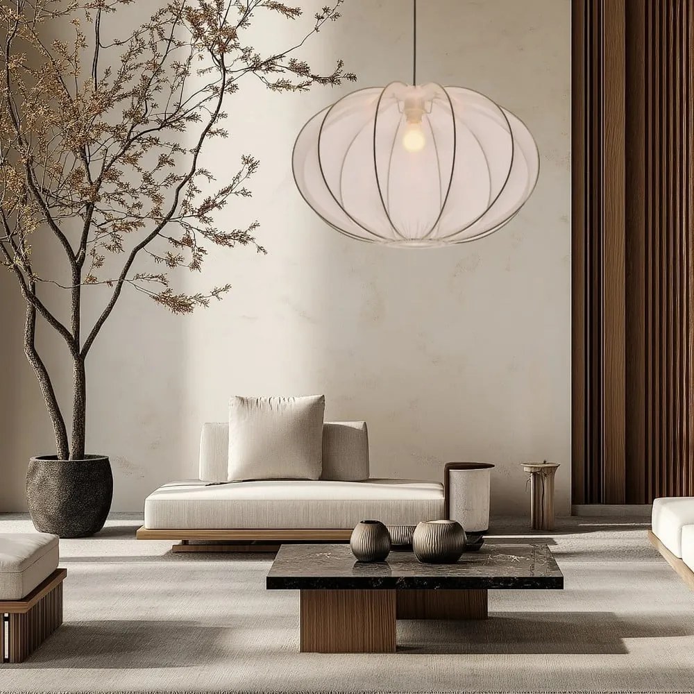 Бяло висящо осветително тяло с текстилен абажур ø 60 cm Mellow – Candellux Lighting
