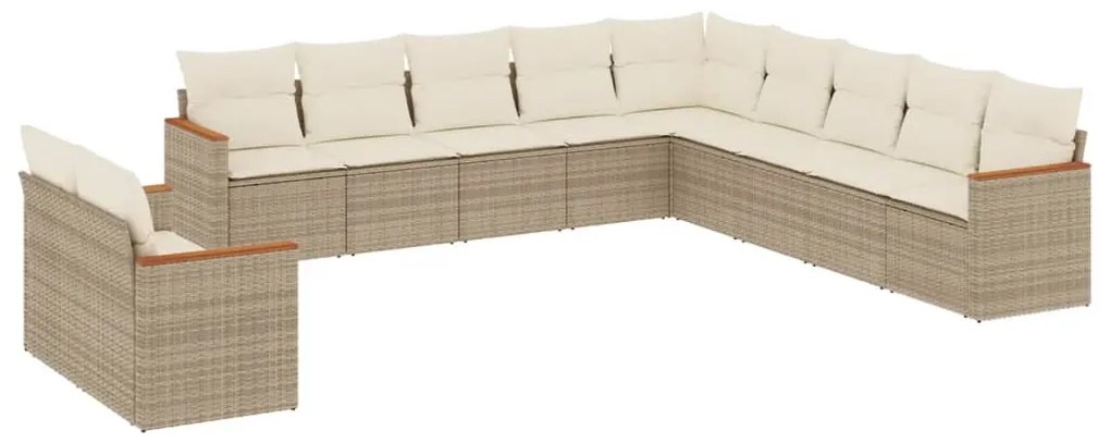 3258530 vidaXL Градински диван с възглавници, 11 части, бежов полиратан
