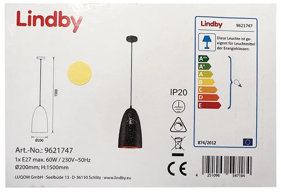 Lindby - Пендел TOLA 1xE27/60W/230V