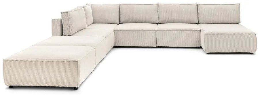 Кремав променлив велурен U-образен ъглов диван Nihad modular - Bobochic Paris
