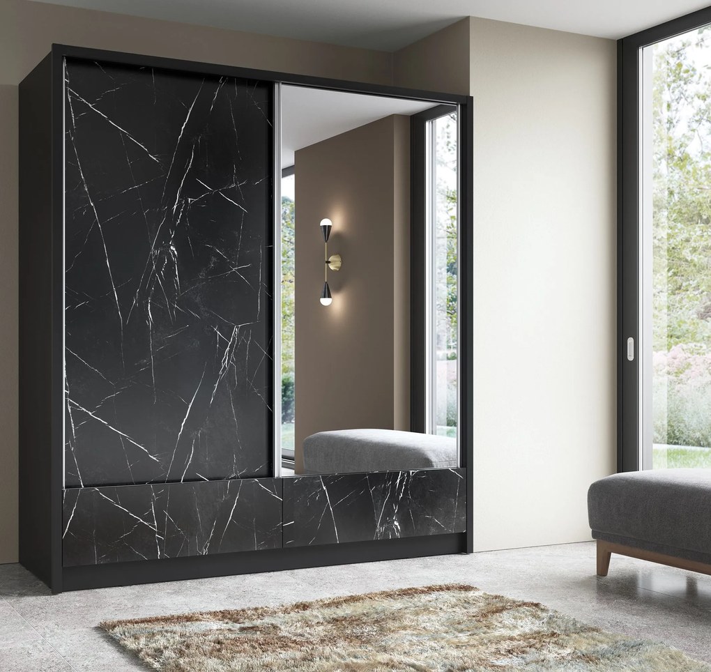 Плъзгащ Гардероб Ariadne-Black Marmaro-184x62x214