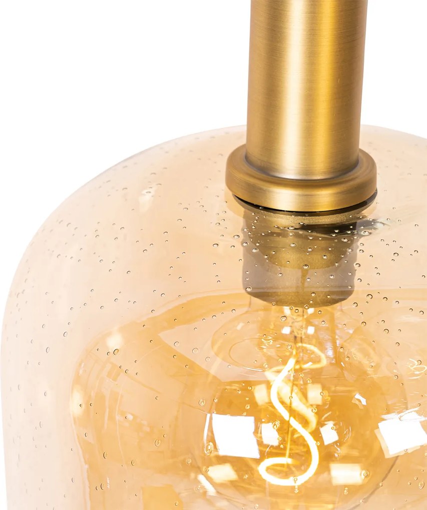 Смарт висяща лампа черна с месинг и кехлибарено стъкло 3 светлини вкл. 3 Wifi G95 - Zuzanna