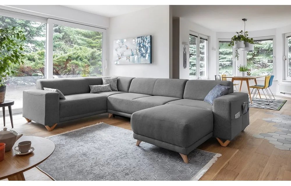 Сив разтегателен/с място за съхранение ъглов диван (ляв ъгъл/U форма) Classy Sophie – Miuform