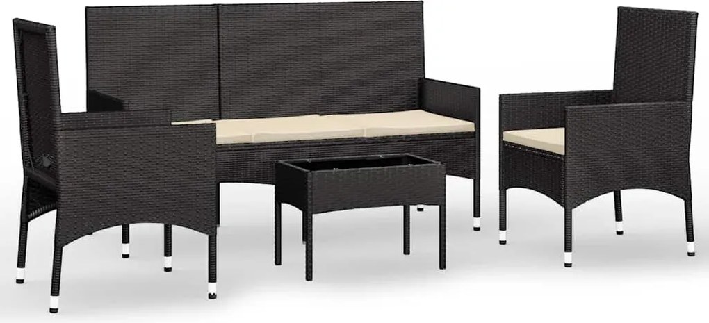 319500 vidaXL Градински лаундж комплект с възглавници 4 части черен полиратан