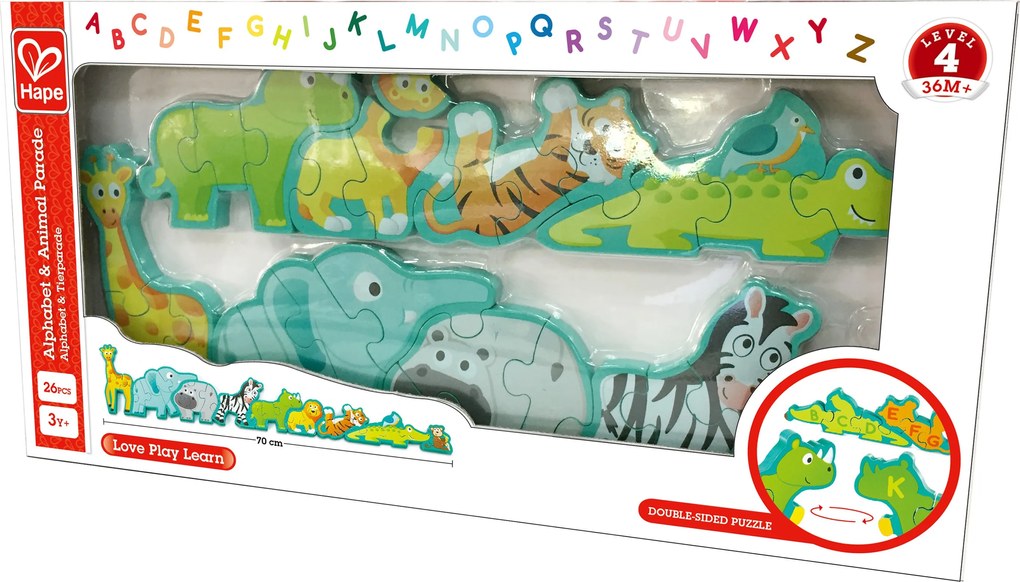 Hape - Дървен пъзел Животните от джунглата и азбука H1627