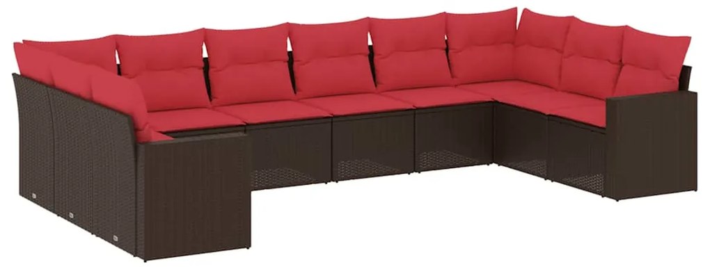 3219464 vidaXL Градински комплект диван с възглавници 10 части кафяв полиратан