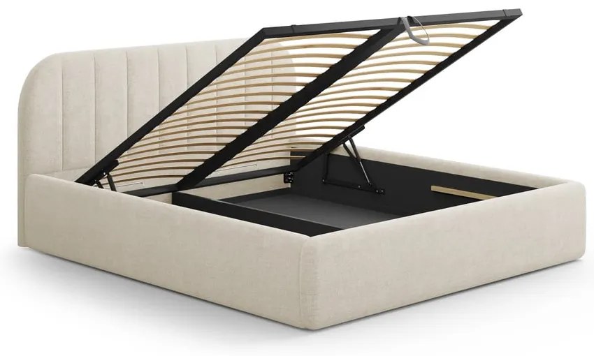 Кремаво двойно легло 180x200 cm тапицирано с място за съхранение с включена подматрачна рамка Juno – Windsor & Co Sofas