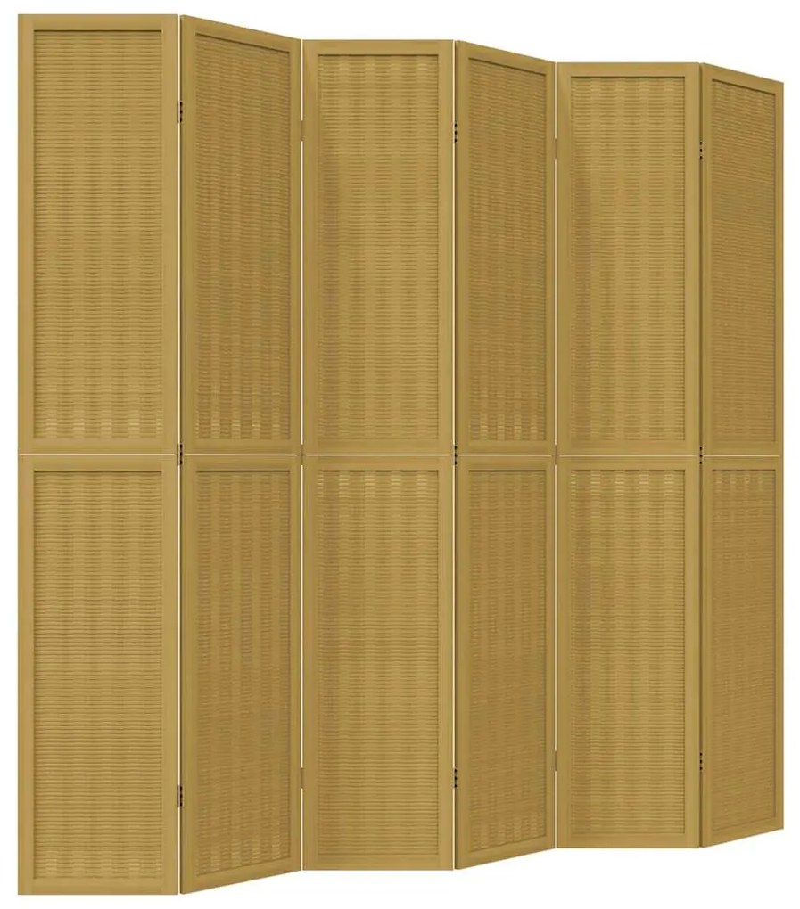 358828 vidaXL Разделител за стая, 6 панела, кафяв, дърво пауловния масив