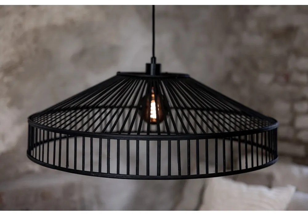 Черно висящо осветително тяло с бамбуков абажур ø 70 cm Tapa – Markslöjd