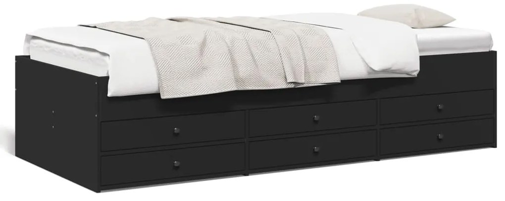 3280868 vidaXL Дневно легло с чекмеджета, без матрак, черно, 100x200 см