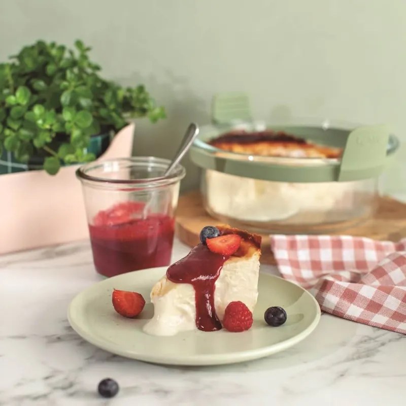 Форма за печене във фритюрник с горещ въздух Lekue 1010160, 20.5x19.5x10 см, Стъкло, Противоплъзгащи дръжки, -20/+220°C, Лесно почистване, Зелен