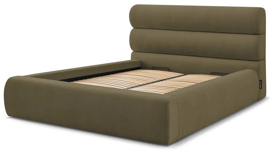 Тъмнозелено тапицирано двойно легло с място за съхранение с решетка 180x200 cm Jagna - Bobochic Paris