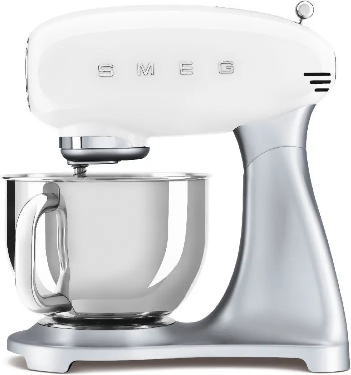 Планетарен миксер Smeg SMF04WHEU, 800W, 4.8 л, 10 скорости, Функция за плавен старт, Крачета против хлъзгане, Бял/Инокс