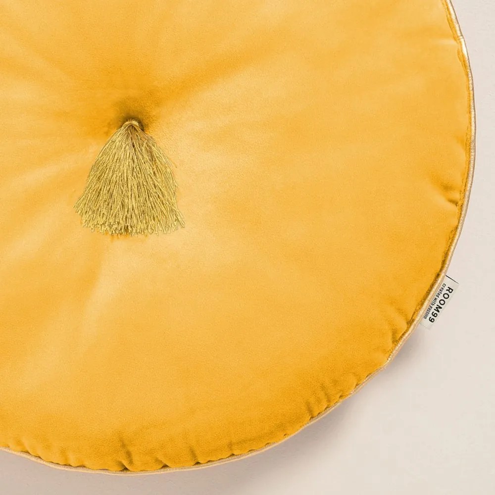 Декоративна възглавница Sunny Yellow Velvety Round