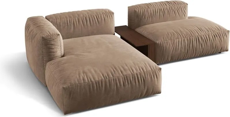 Светлокафяв кадифен модулен ъглов диван (ляв ъгъл) Martina – Micadoni