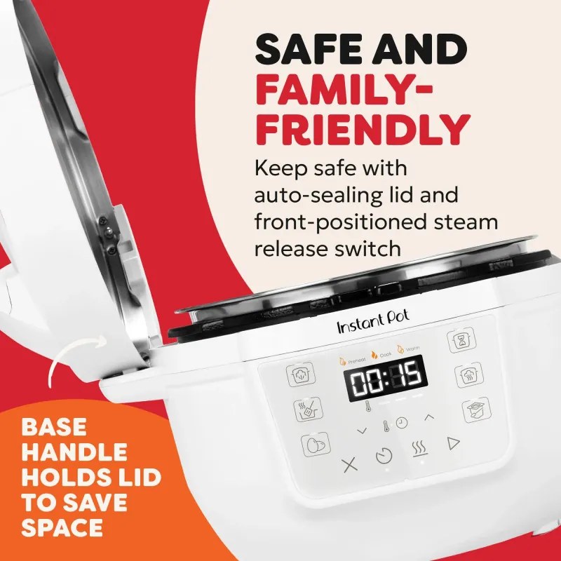 Мултикукър Instant Pot Classic Mini 140800801, 800W, 3.8 л, 7 програми, Favorite бутони, LCD дисплей, Неръждаема стомана, Бял