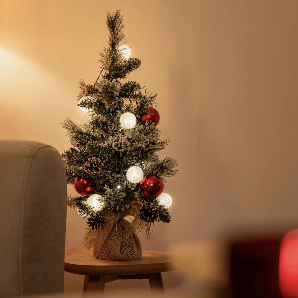 Коледна елха бяла с червено 60 см вкл. LED с таймер - Jack