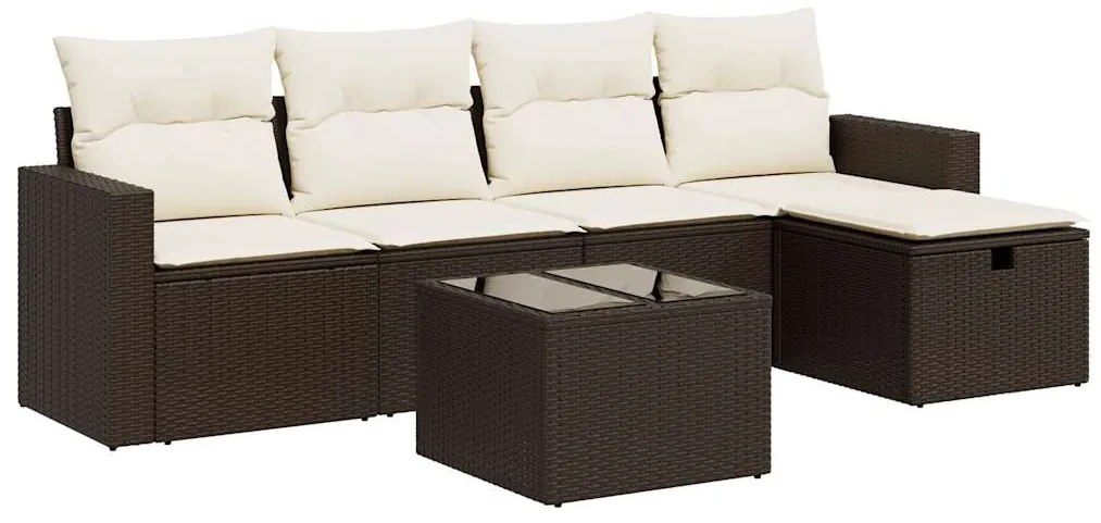 3325379 vidaXL Градински комплект с възглавници, 6 части, кафяв, полиратан