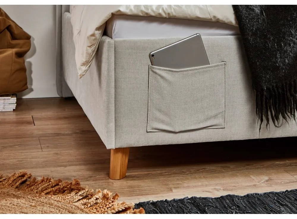 Бежово тапицирано ъглово детско легло 120x200 cm без ламелно дъно Fun – Meise Möbel