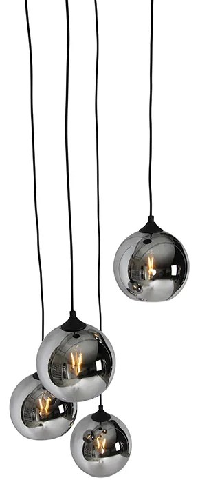 Висяща лампа в стил арт деко черна с опушено стъкло 4-светлина - Wallace