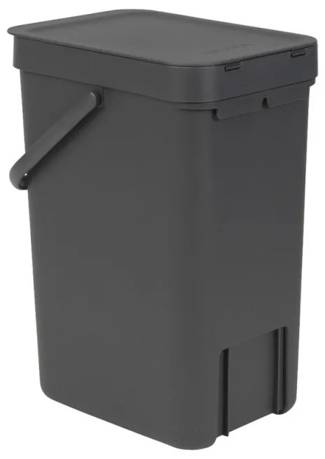 Кош за разделно събиране на боклук Brabantia Sort&Go 647670, 12 л, Дръжка, Възможност за стенен монтаж, Тъмносив